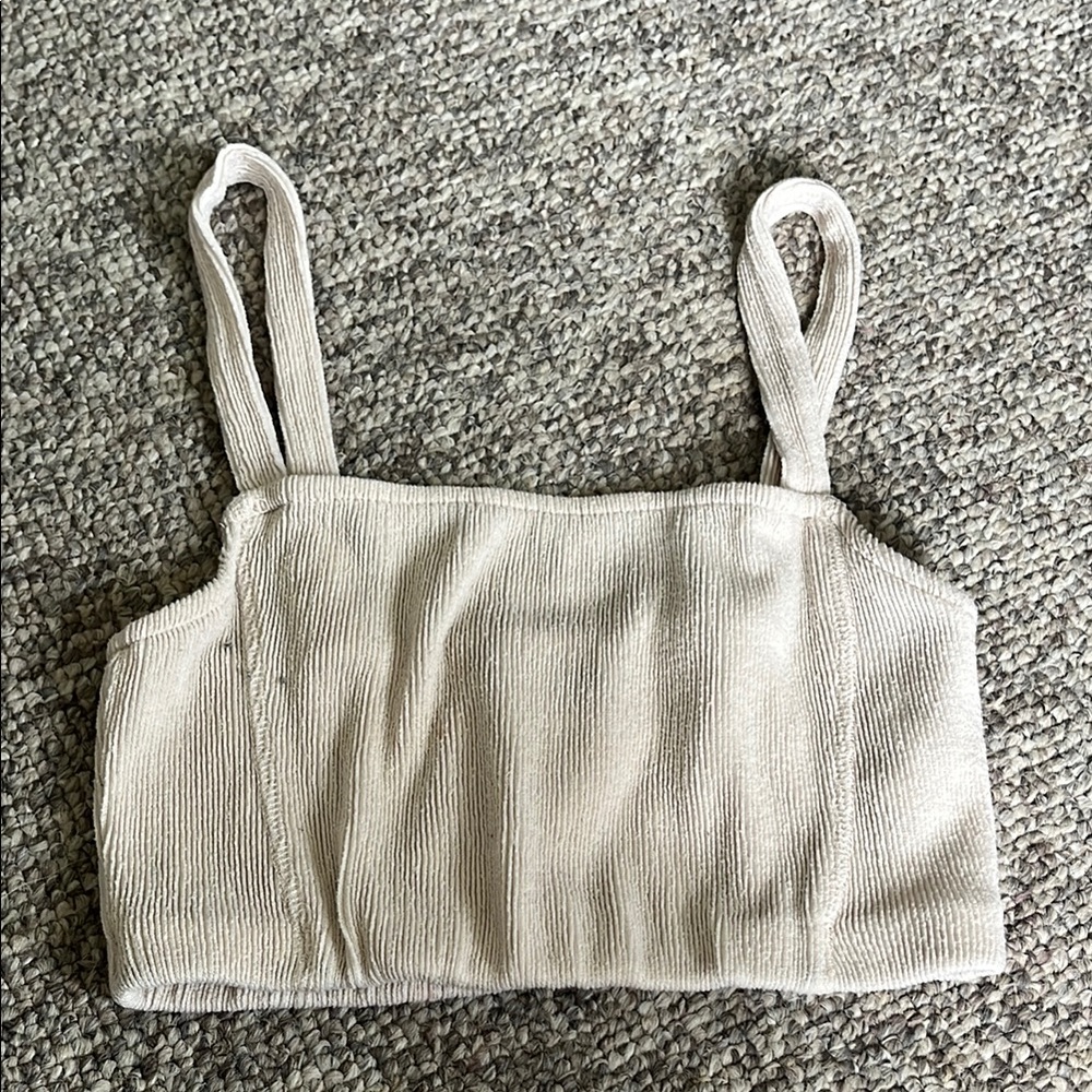 Zara Cream Ribbed Sleeveless Crop Top
